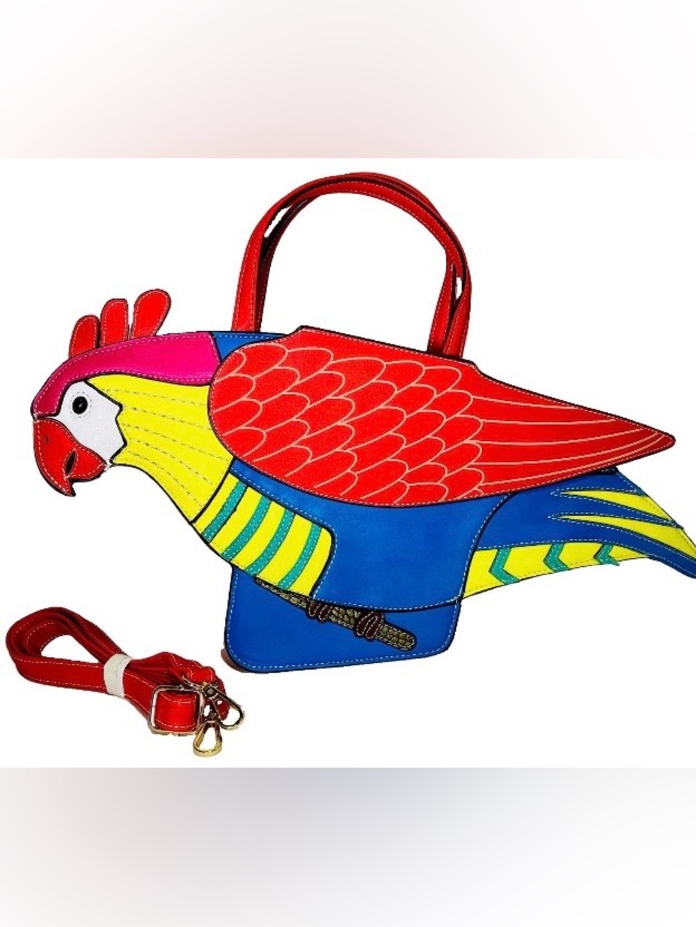 Large Red Rio-Inspired Parrot Scarlet Macaw Purse Top Handles & Shoulder Strap